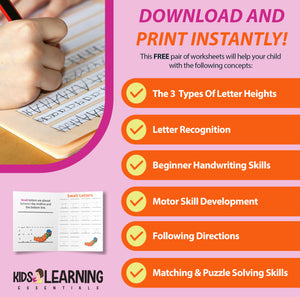 Alphabet Writing Lesson - Small, Tall & Fall Letter Activity,  Lower & Uppercase Lesson, Kindergarten Printable, Alphabet PDF, Kindergarten Curriculum, Writing Practice for Kindergarten